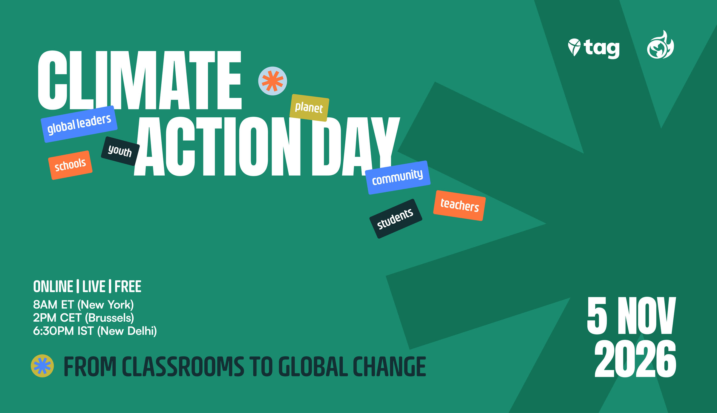 Climate Action Day, 5 Nov 2026: online, live, free. From classrooms to global change